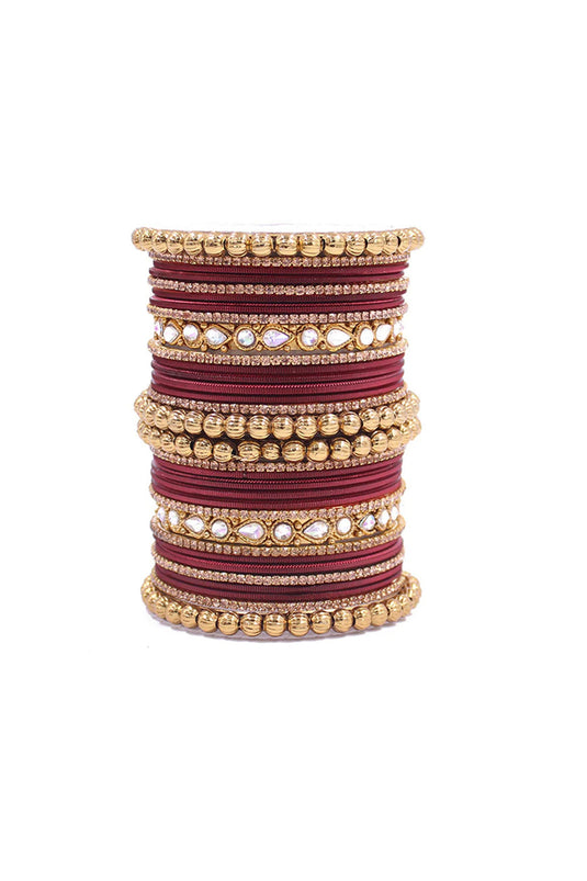 Maroon Color Alloy Material Trendy Ethnic Bangle Set