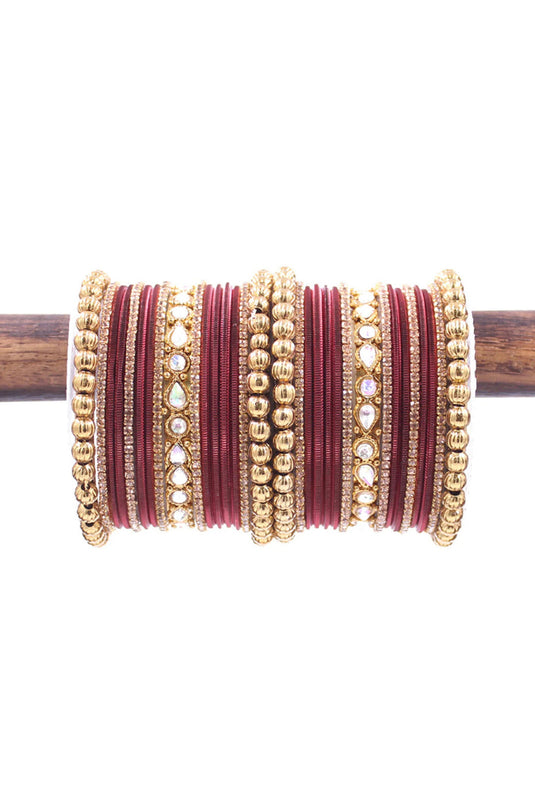 Maroon Color Alloy Material Trendy Ethnic Bangle Set