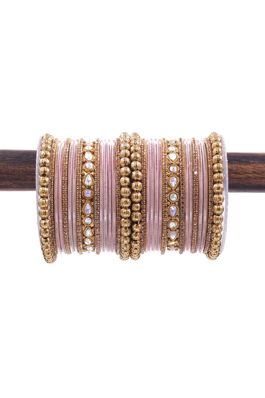 Alloy Material Pink Color Magnificent Ethnic Bangle Set