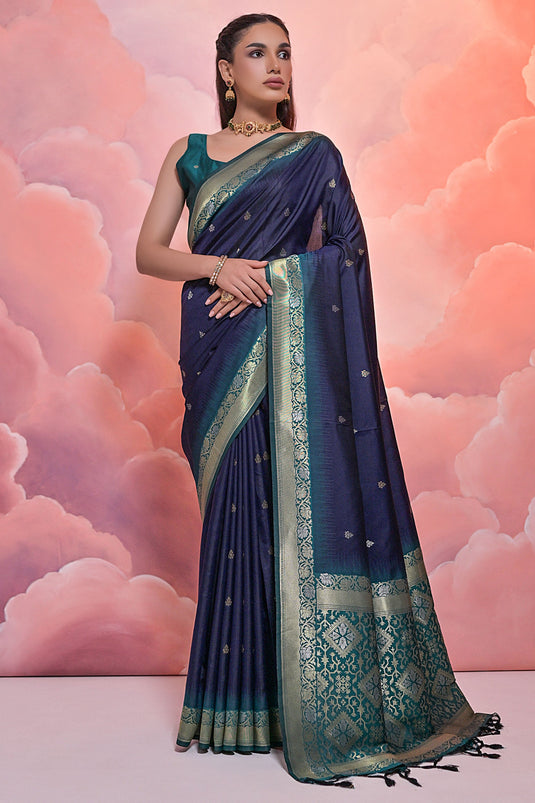 Navy Blue Art Silk Fabric Function Wear Weaving Work Designer Saree