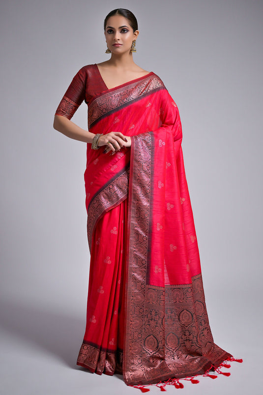 Attractive Pink Color Weaving Work Banarasi Art Silk Fabric Designer Saree
