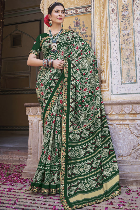 Blazing Green Color Printed Patola Silk Saree