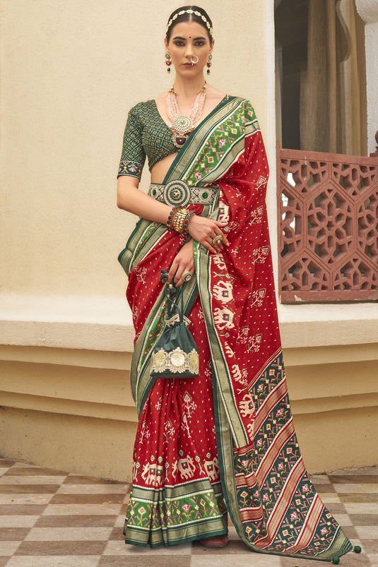 Red Patola Silk Festive Wear Printed Saree