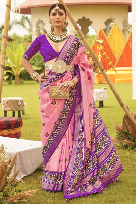 Pink Patola Silk Designer Saree For Wedding Function