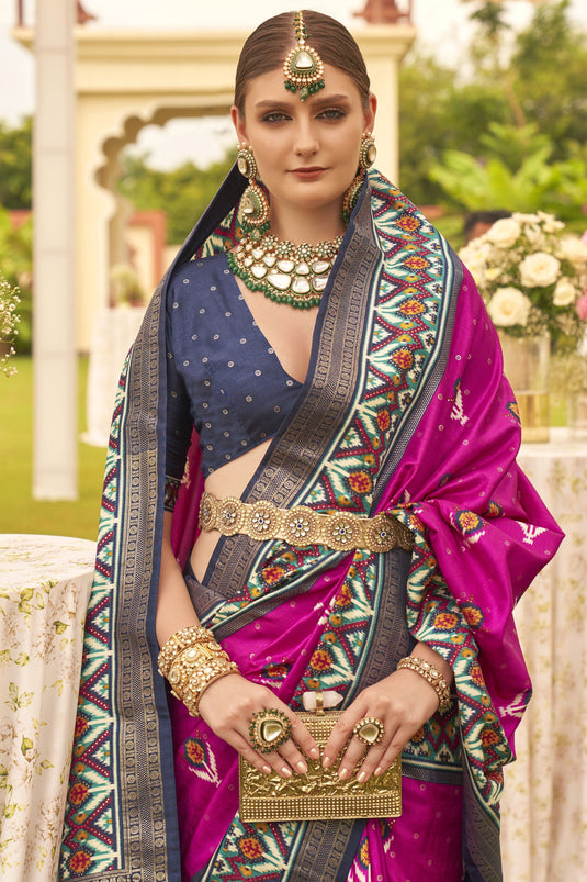 Patola Silk Rani Color Printed Saree