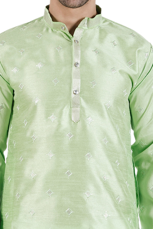 Moss Sea Green Color Art Silk Fabric Function Wear Readymade Men Kurta Pyjama