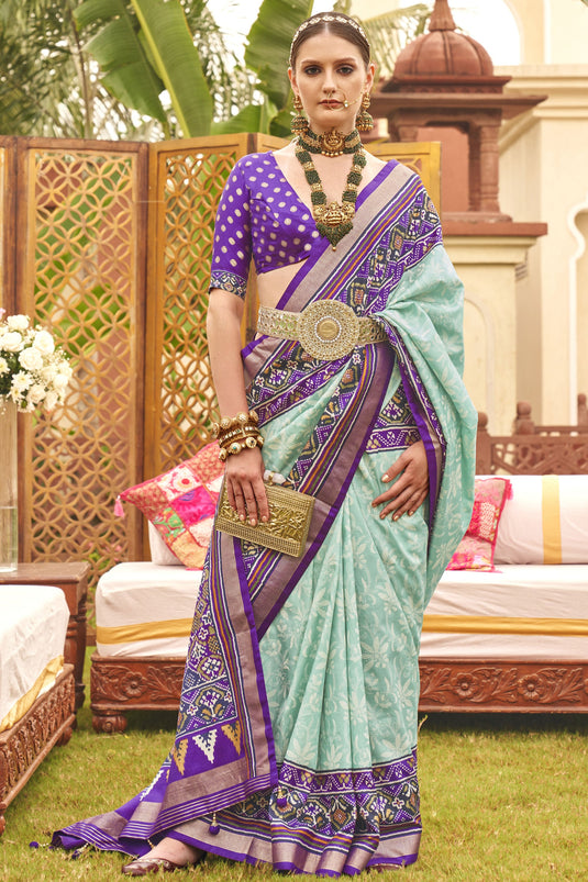 Sea Green Color Function Wear Designer Art Silk Fabric Printed Patola Saree