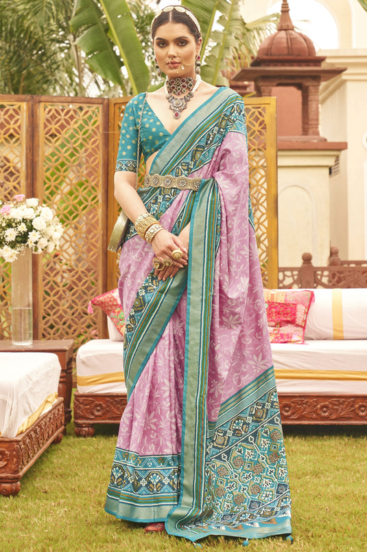 Pink Function Wear Art Silk Fabric Printed Patola Saree