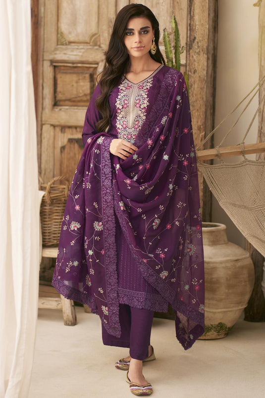 Purple Color Festive Wear Art Silk Fabric Embroidered Palazzo Salwar Kameez
