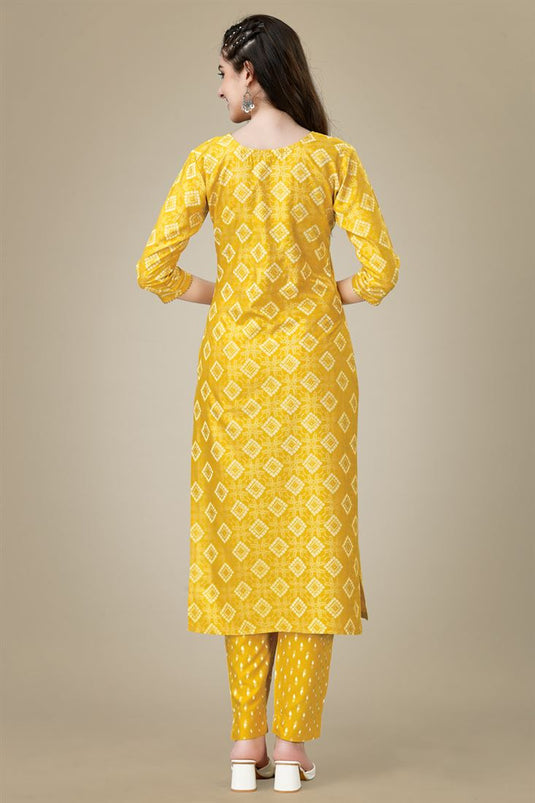 Yellow Color Lovely Rayon Fabric Kurti With Pant