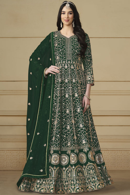 Glorious Function Wear Dark Green Color Georgette Anarkali Suit