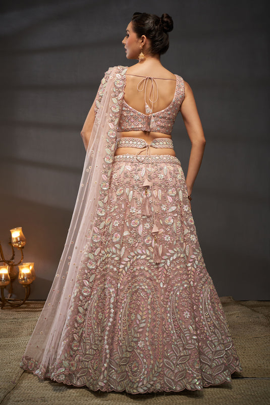 Pink Net Fabric Occasion Wear Sequins Work Lehenga Choli