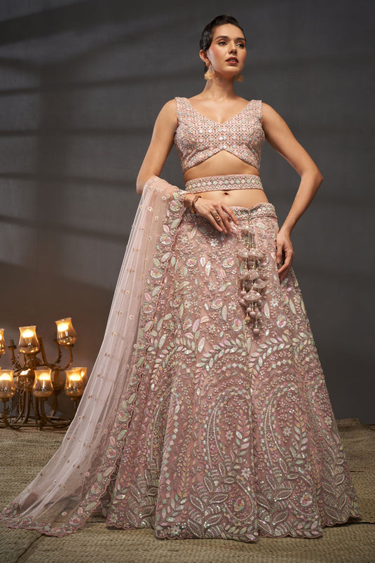 Pink Net Fabric Occasion Wear Sequins Work Lehenga Choli