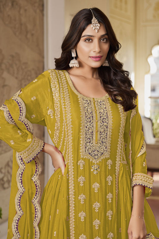 Mustard Color Embroidered Readymade Palazzo Suit