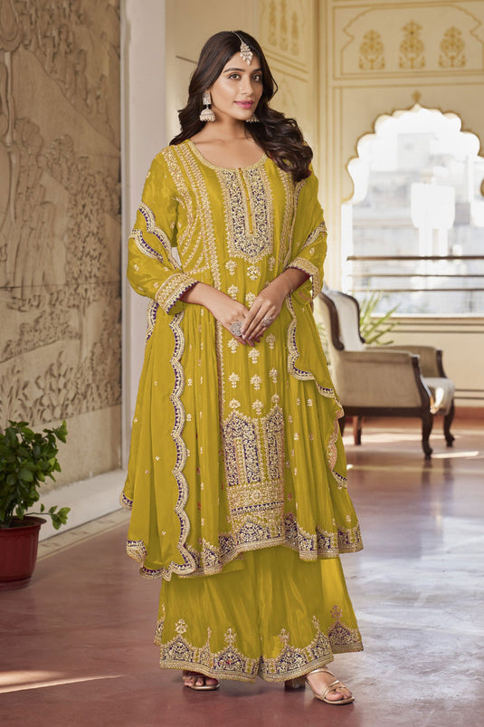 Mustard Color Embroidered Readymade Palazzo Suit