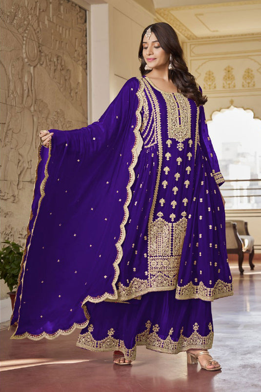 Chinon Fabric Embroidered Readymade Palazzo Salwar Suit