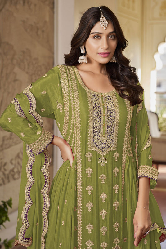 Embroidered Chinon Fabric Readymade Palazzo Salwar Kameez