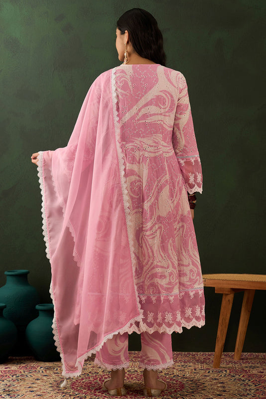 Festive Wear Pink Color Sober Readymade Salwar Suit In Cotton Fabric