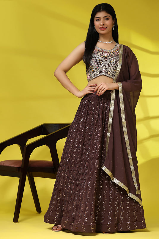 Function Wear Charismatic Readymade Georgette Lehenga In Brown Color