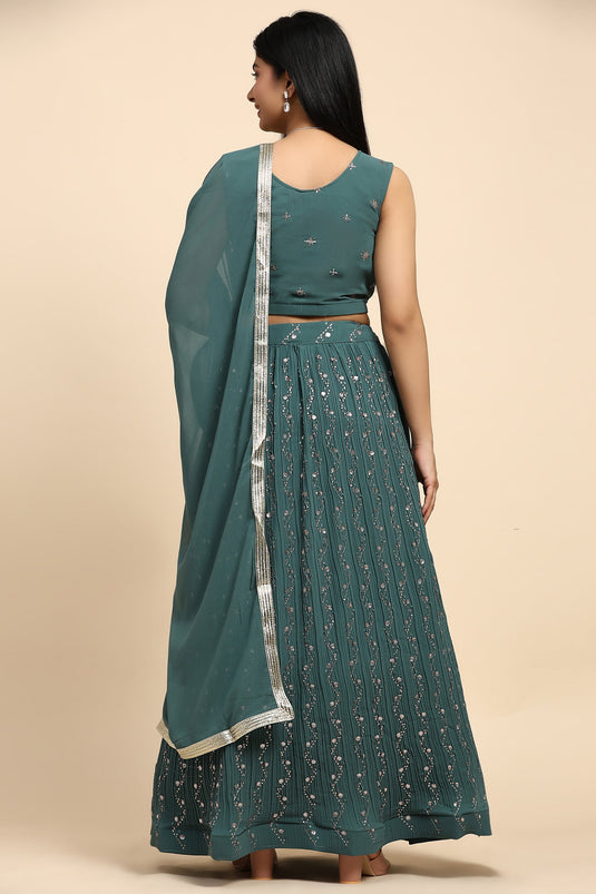 Green Color Function Wear Captivating Readymade Georgette Lehenga