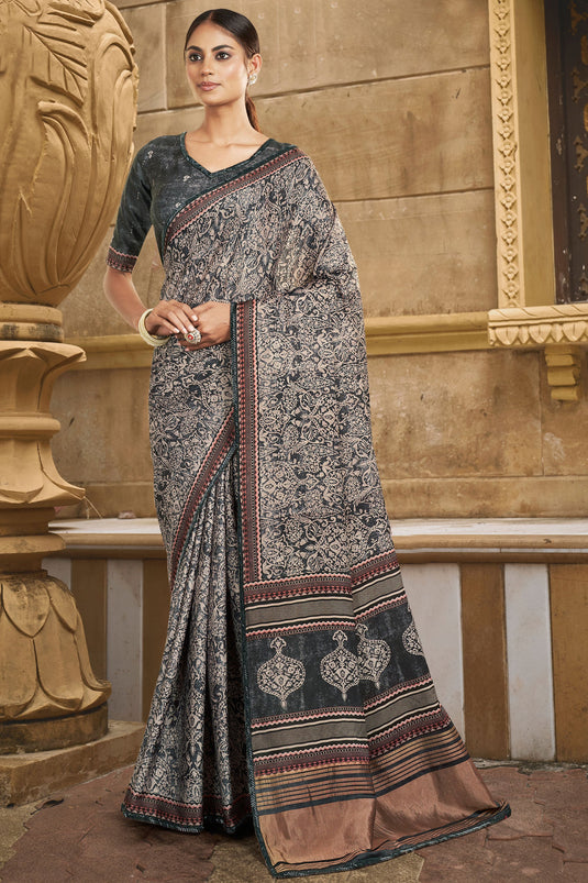 Border Work On Black Color Sober Saree In Gajji Silk Fabric