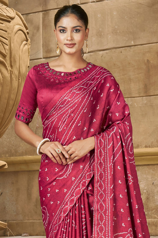 Rani Color Border Work On Gajji Silk Fabric Stunning Saree