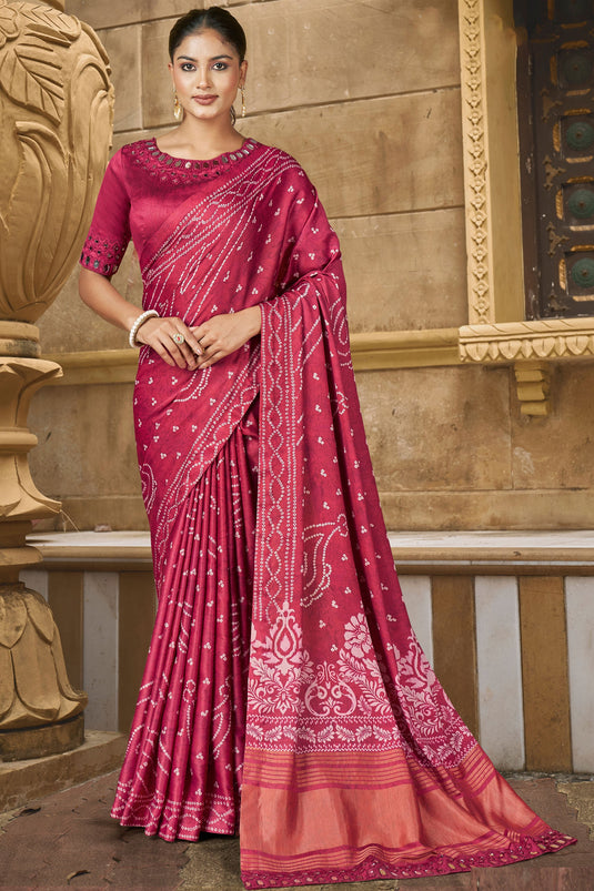 Rani Color Border Work On Gajji Silk Fabric Stunning Saree