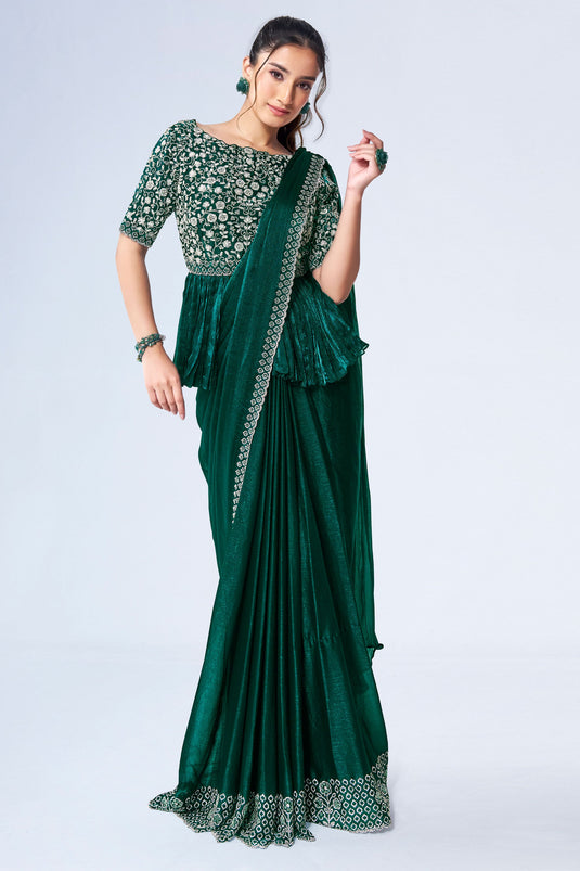 Beguiling Green Color Chiffon Fabric Ready To Wear Saree