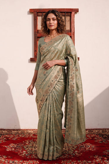 Banarasi Silk Designer Woven Festive Wear Sea Green Saree