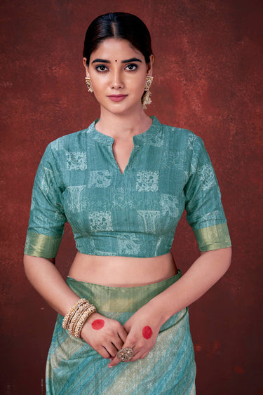 Teal Radiance Printed Art Silk Saree