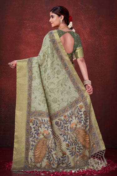 Elegant Printed Function Saree In Sea Green Color