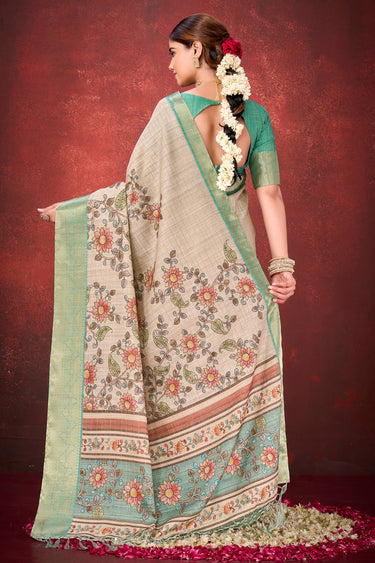 Elegance Beige Art Silk Printed Fnction Wear Saree
