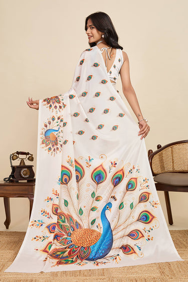 Beige Casual Wear Chinon Digital Printed Saree
