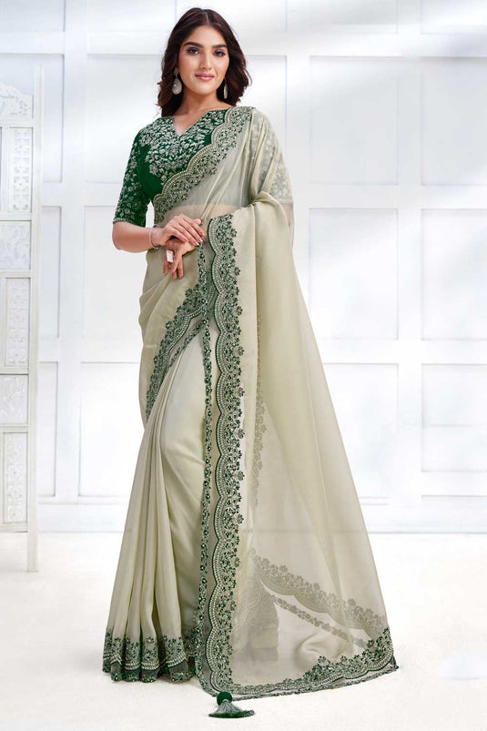 Delicate Green Color Party Style Georgette Silk Saree