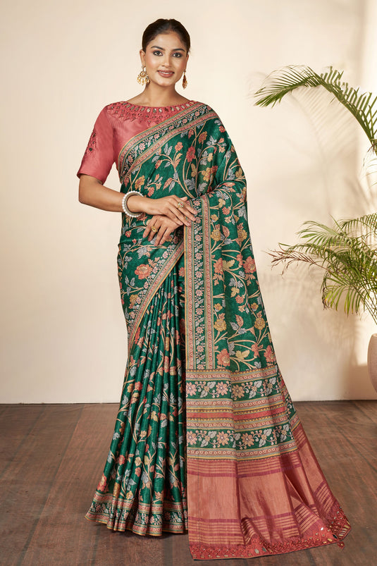 Green Color Gajji Silk Fabric Engaging Saree With Printed Work