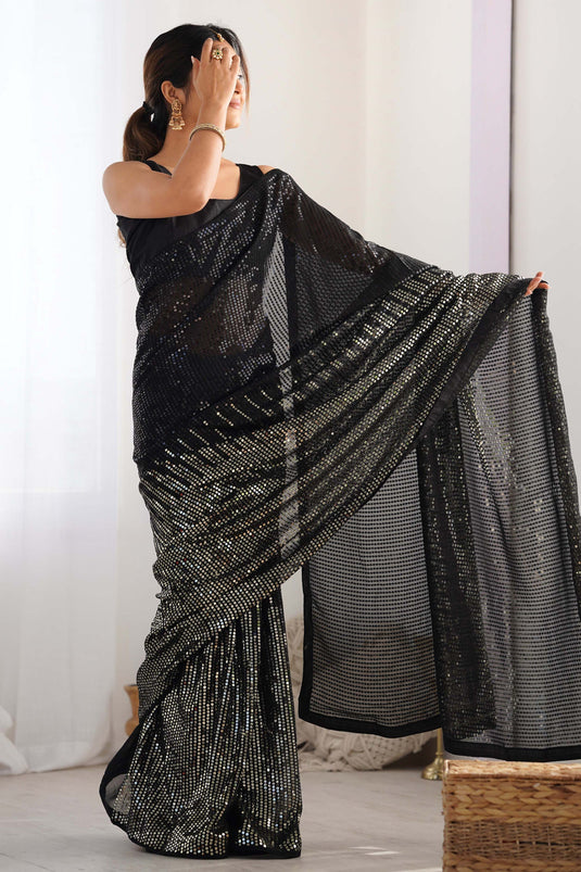 Splendid Black Georgette Tradition Saree