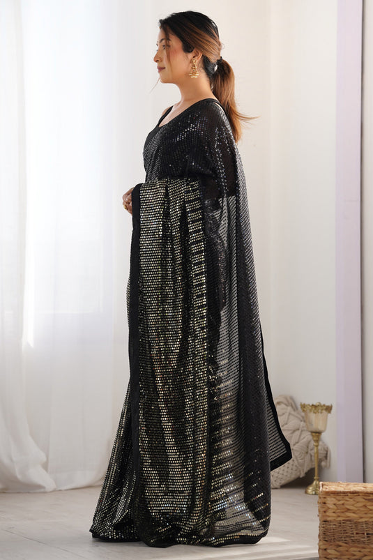 Splendid Black Georgette Tradition Saree