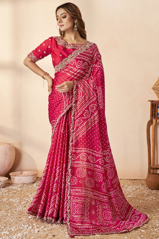 Captivating Gajji Silk Fabric Saree In Red Color