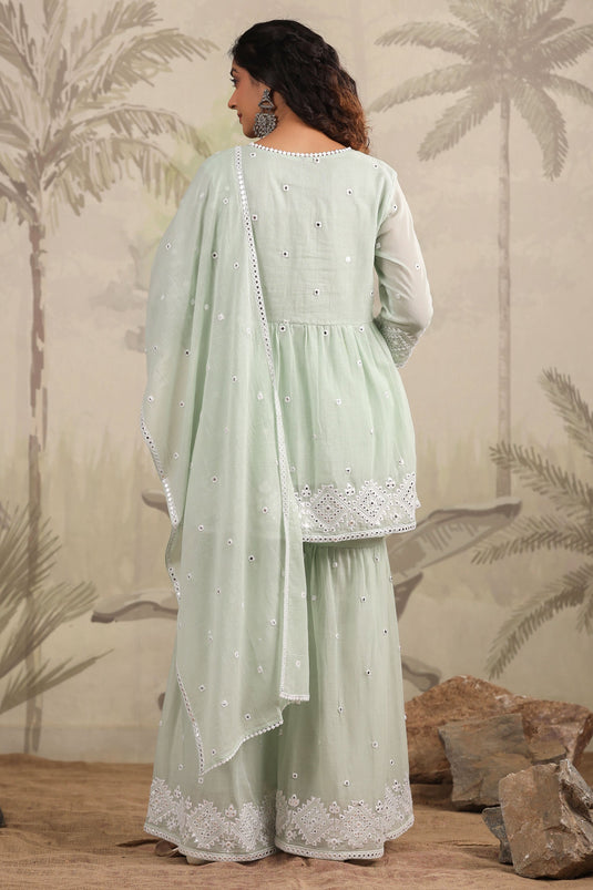 Exclusive Pastel And Bling Sage Green Ethnic Sharara Set With Dupatta