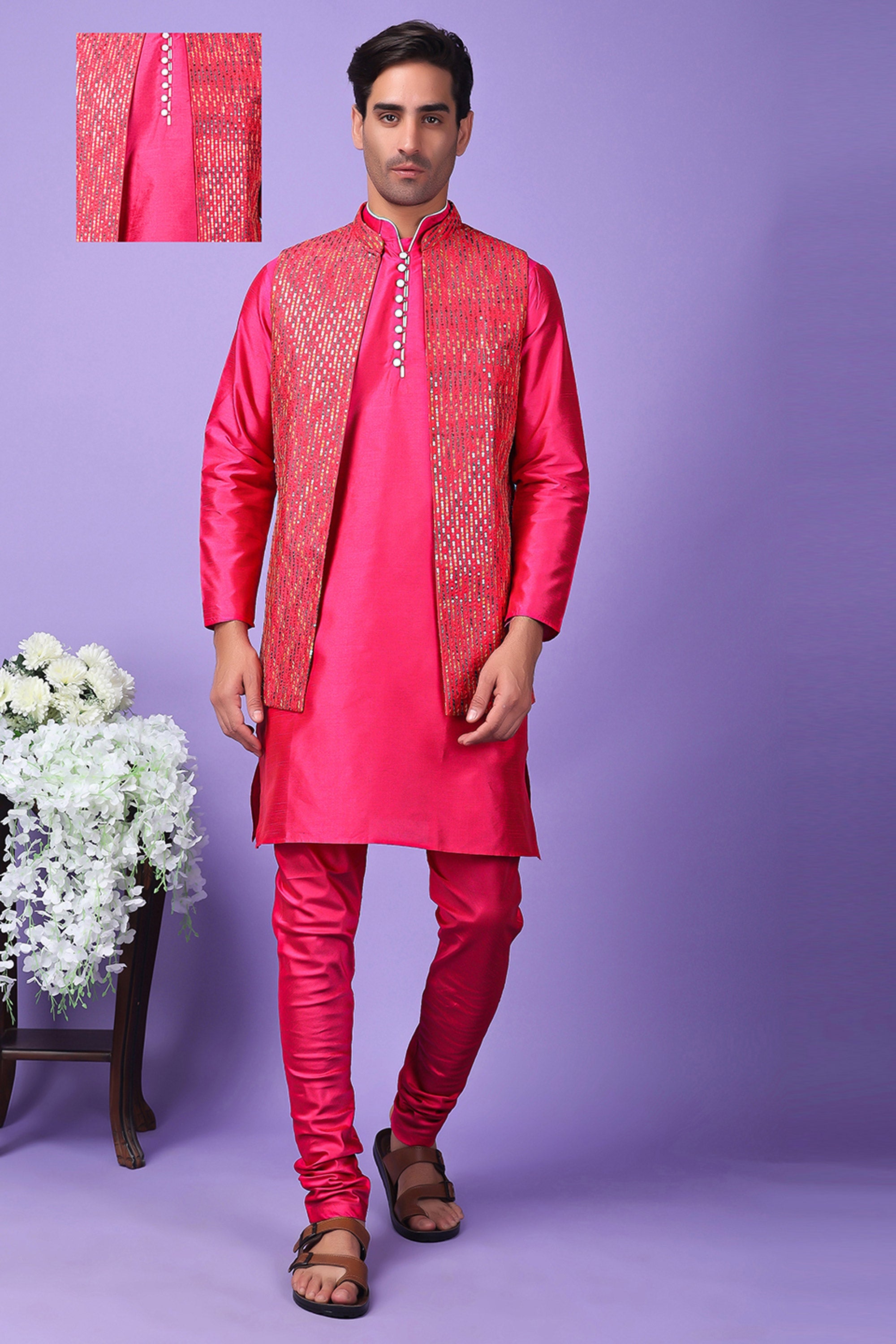 Man Rani Syj Buy Art Silk Fabric Rani Color Ethnic Readymade Men Kurta Pyjama With ...