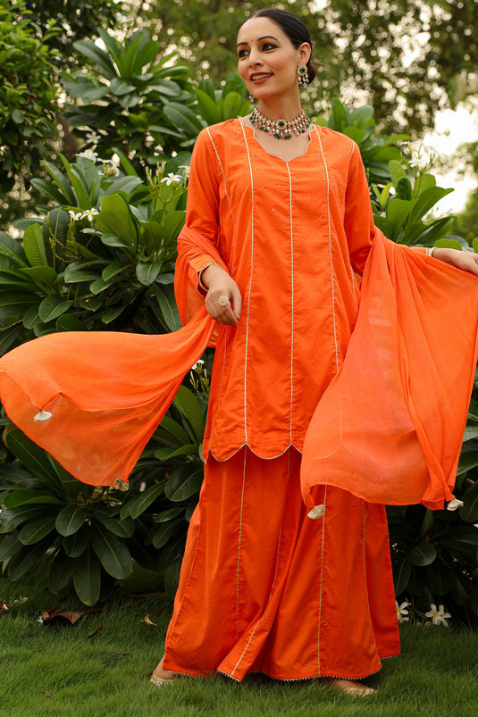 Fancy Fabric Orange Color Excellent Readymade Suit