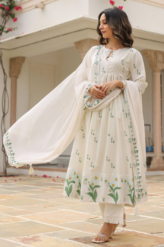 White Color Cotton Beguiling Readymade Suit