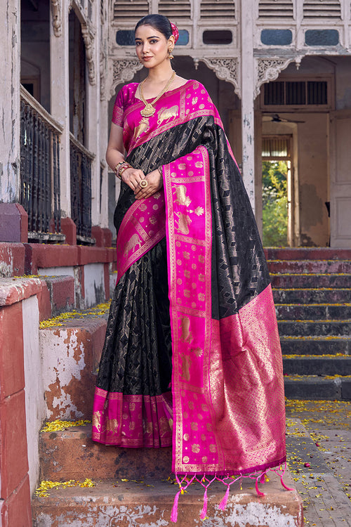 Silk Fabric Black Color Delicate Saree With Weaving Work