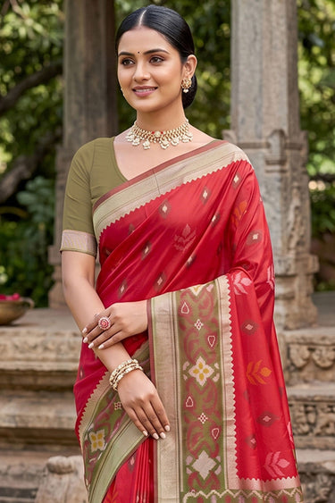 Festive Style Red Weaving Designs Silk Saree