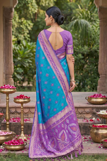 Festive Style Weaving Designs Cyan Color Silk Saree