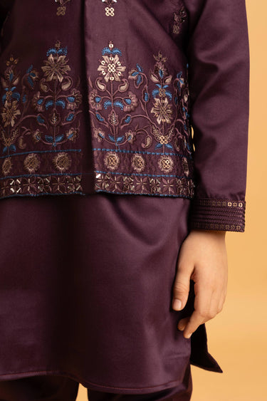 Occasion Wear Purple Satin Readymade Boys Kurta Pyjama With Jacket