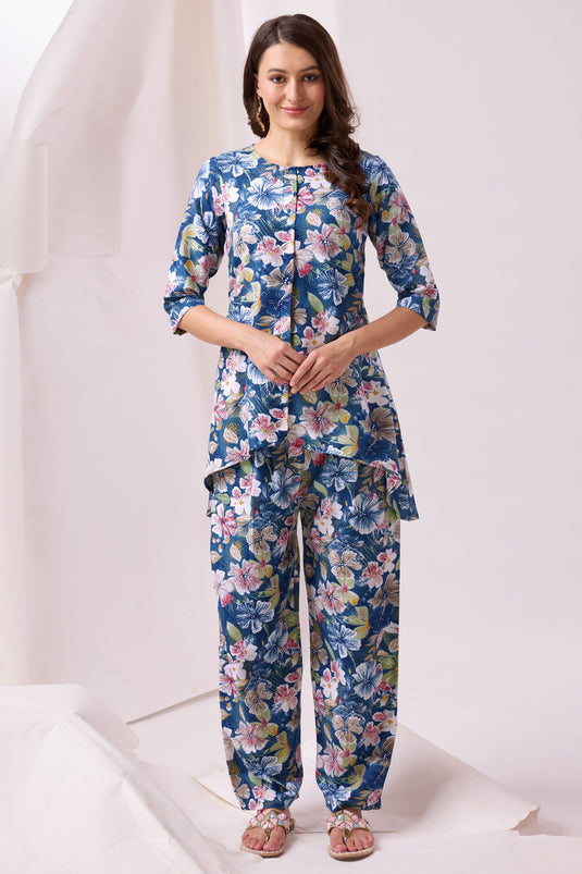 Exclusive Cotton Fabric Printed Trendy Blue Color Co Ord Set