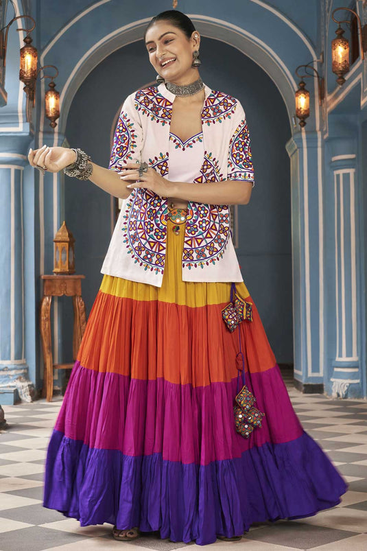 Viscose Rayon Fabric Multi Color Stylish Look Lehenga Choli With Jacket