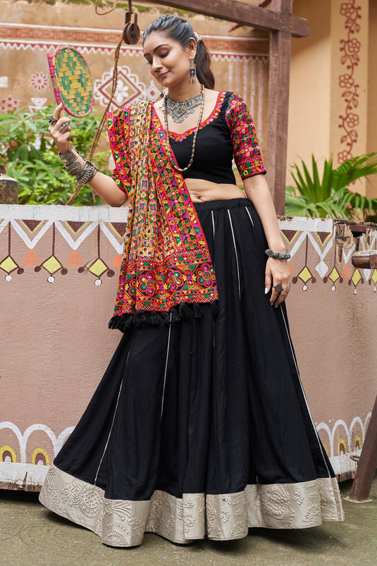 Viscose Rayon Fabric Black Occasion Wear Embroidery Work Readymade Lehenga Choli