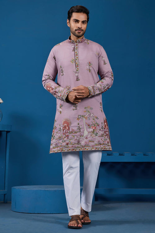 Viscose Silk Pink Sangeet Wear Readymade Men Stylish Kurta